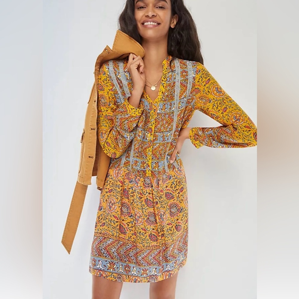Anthropologie TINY Ismelda Boho Shift/Tunic Dress. Floral Paisley. Size XS